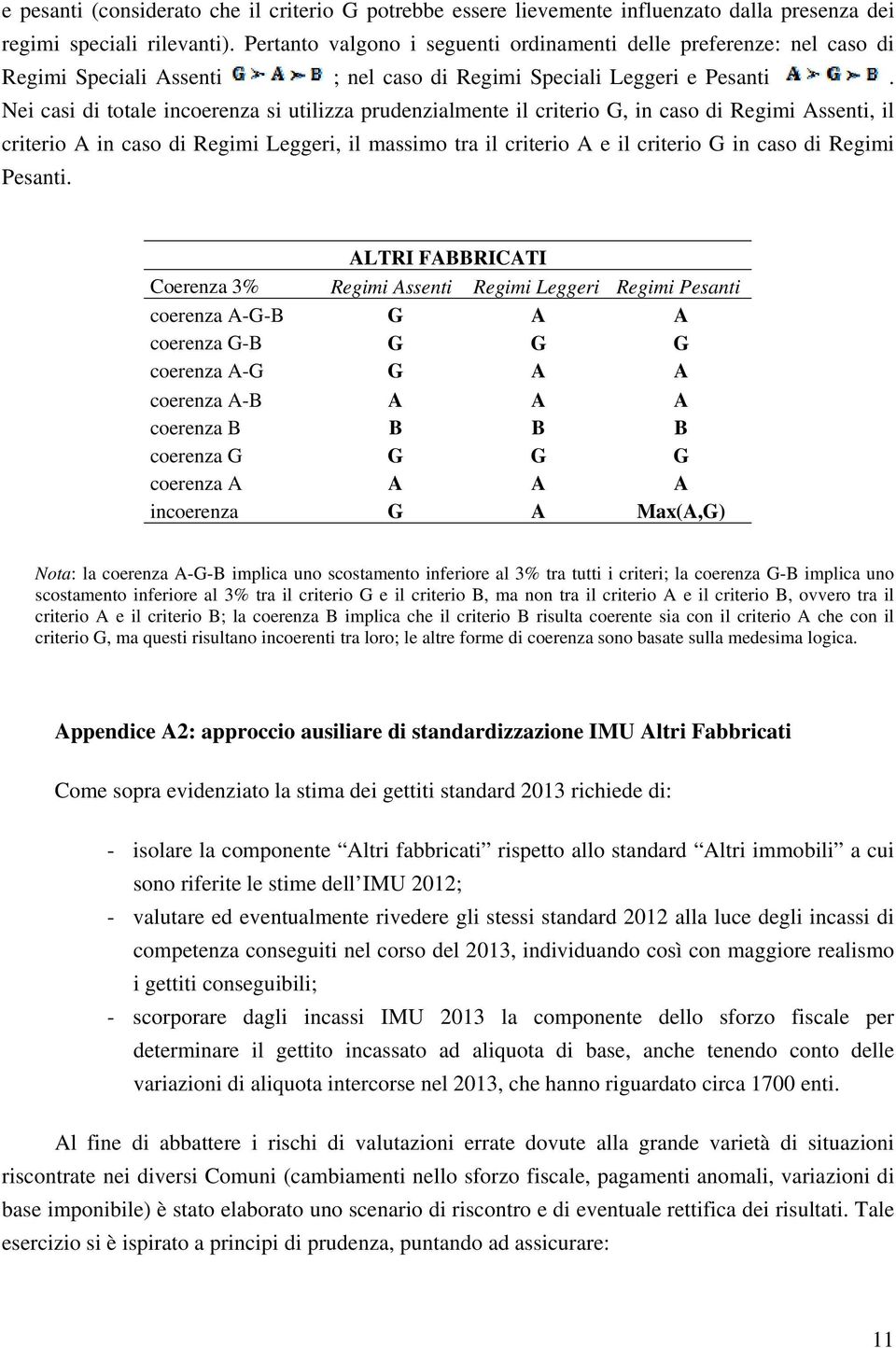 Nei casi di totale incoerenza si utilizza prudenzialmente il criterio G, in caso di Regimi Assenti, il criterio A in caso di Regimi Leggeri, il massimo tra il criterio A e il criterio G in caso di