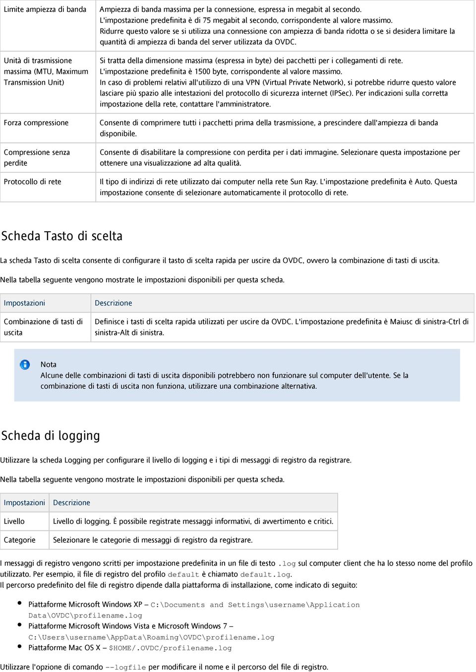 Ridurre questo valore se si utilizza una connessione con ampiezza di banda ridotta o se si desidera limitare la quantità di ampiezza di banda del server utilizzata da OVDC.