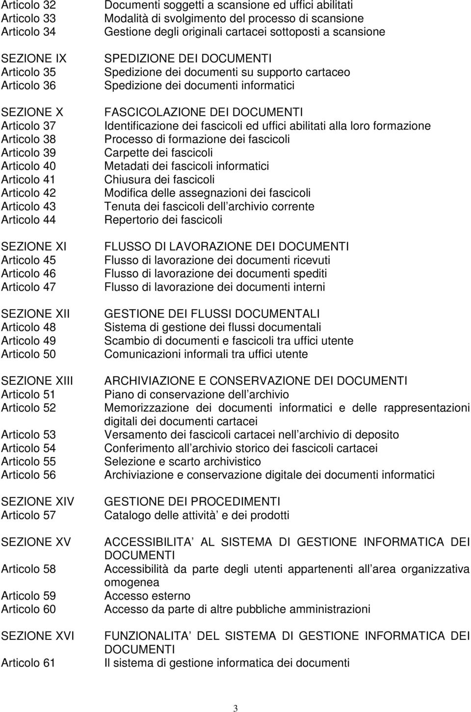 Articolo 58 Articolo 59 Articolo 60 SEZIONE XVI Articolo 61 Documenti soggetti a scansione ed uffici abilitati Modalità di svolgimento del processo di scansione Gestione degli originali cartacei