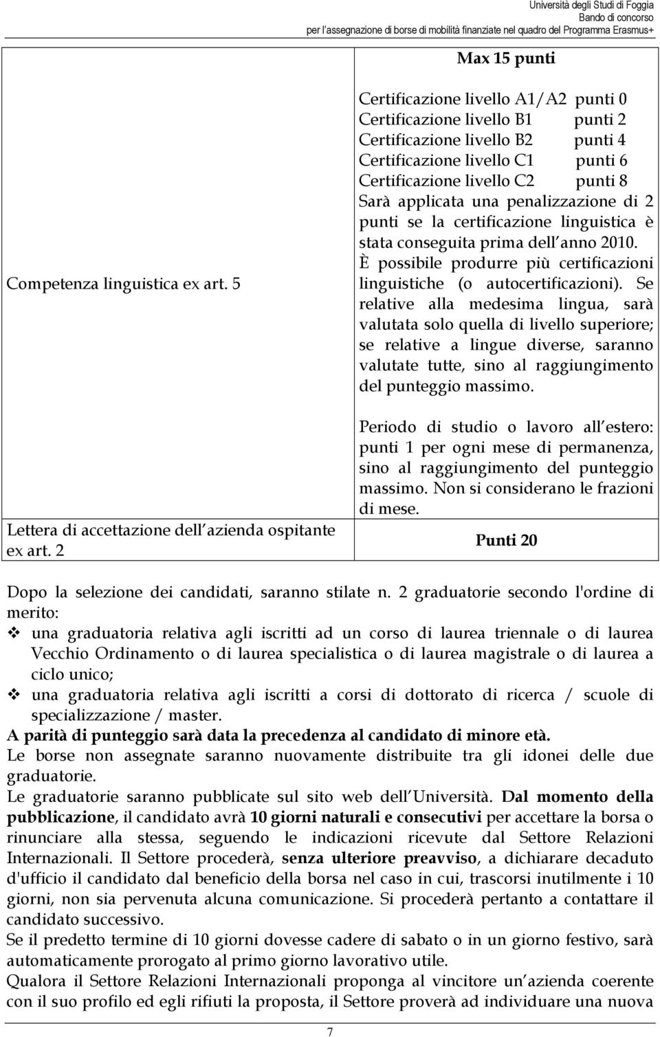 penalizzazione di 2 punti se la certificazione linguistica è stata conseguita prima dell anno 2010. È possibile produrre più certificazioni linguistiche (o autocertificazioni).