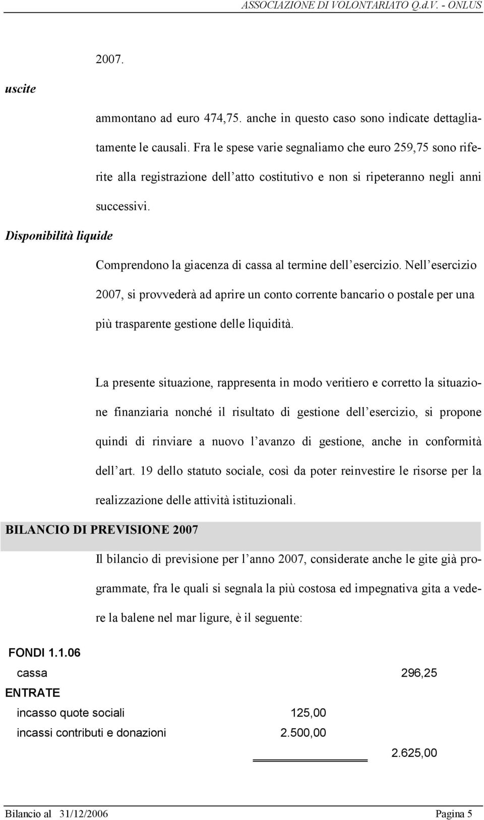 Disponibilità liquide Comprendono la giacenza di cassa al termine dell esercizio.