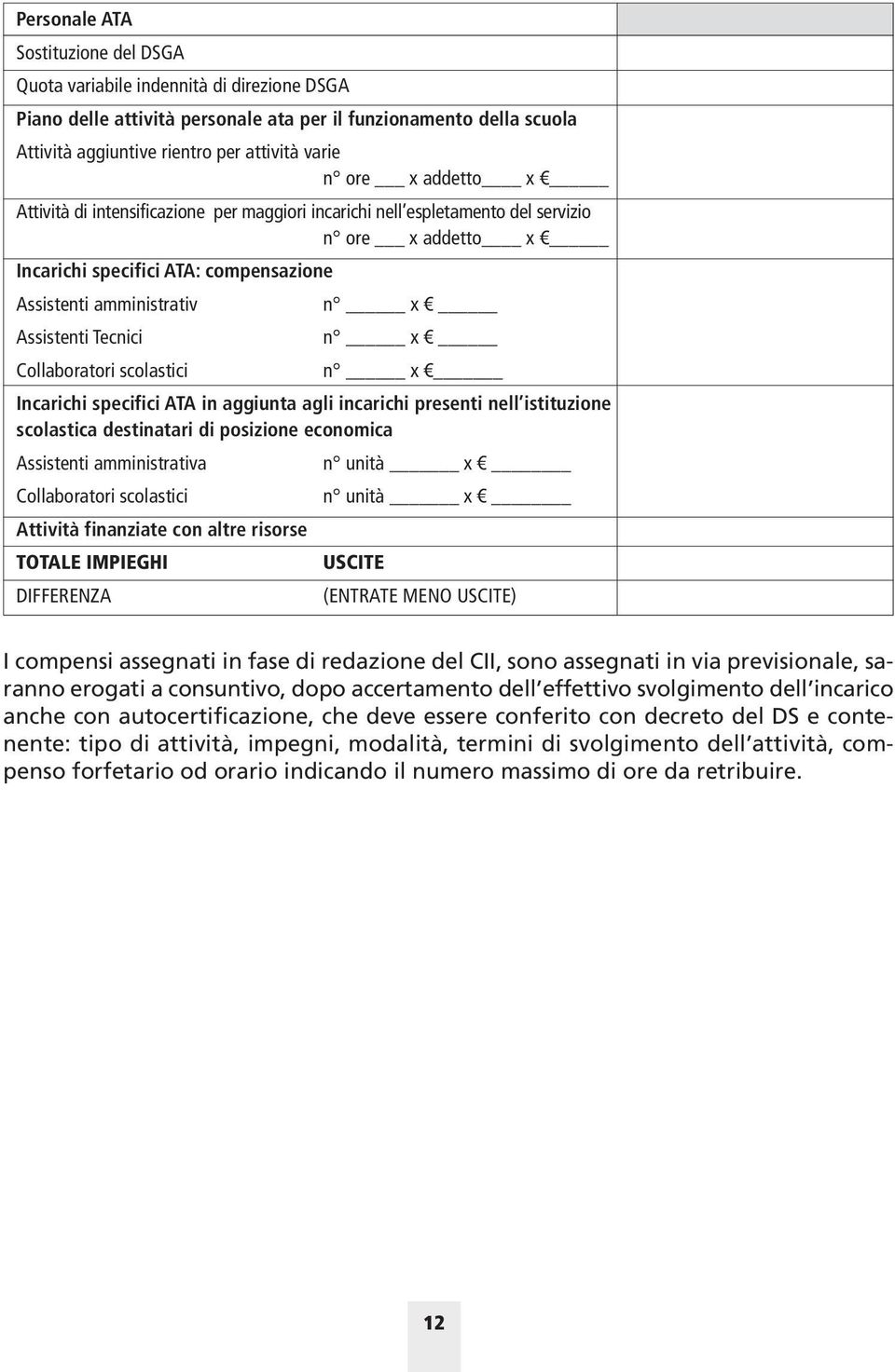 Tecnici n x Collaboratori scolastici n x Incarichi specifici ATA in aggiunta agli incarichi presenti nell istituzione scolastica destinatari di posizione economica Assistenti amministrativa n unità x