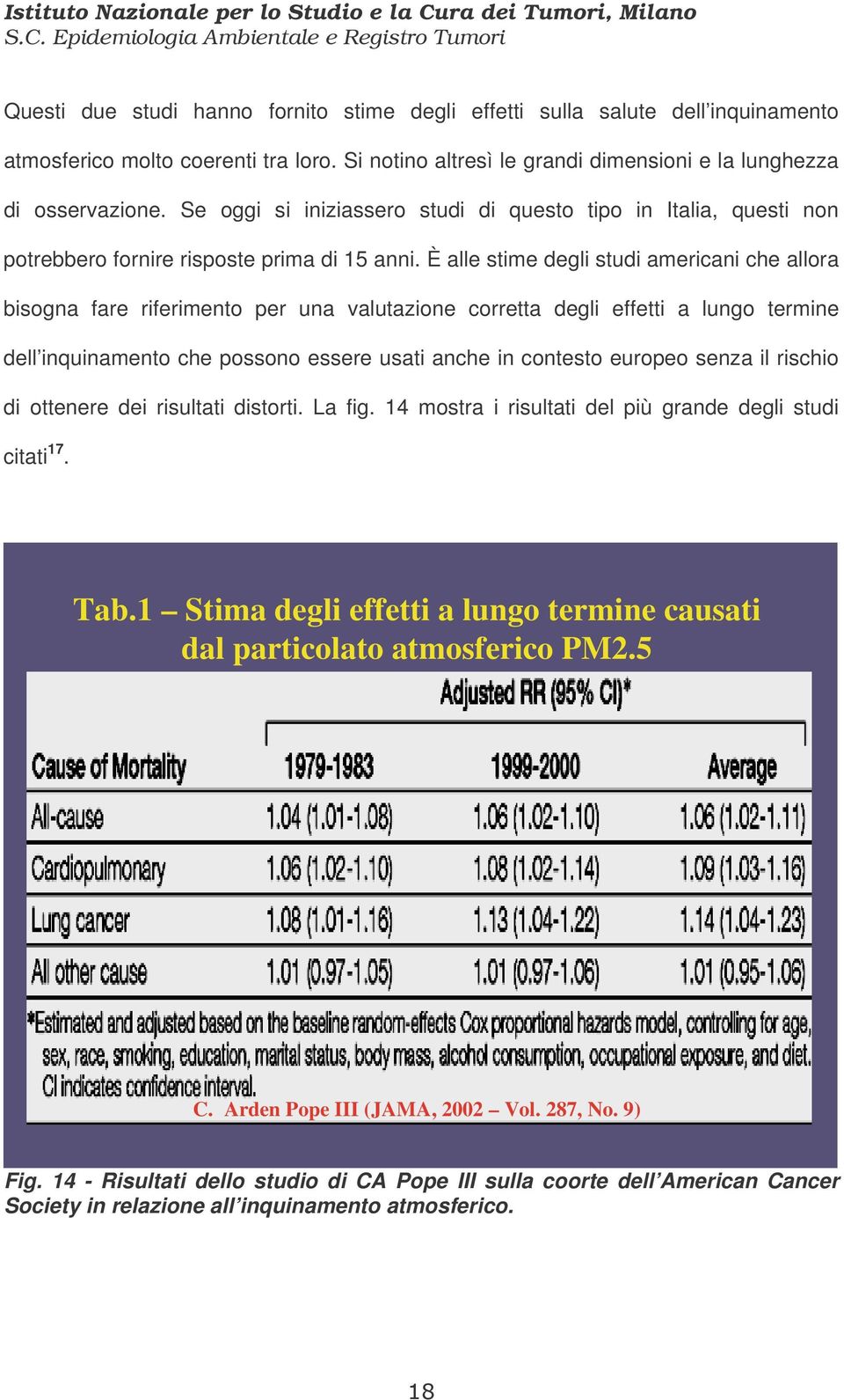 È alle stime degli studi americani che allora bisogna fare riferimento per una valutazione corretta degli effetti a lungo termine dell inquinamento che possono essere usati anche in contesto europeo