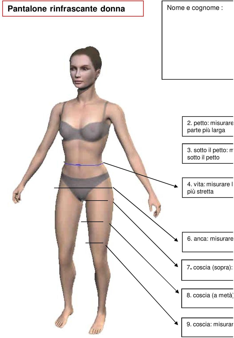 petto: misurare la circonferenza nella parte più larga 3. sotto il petto: misurare la circonferenza sotto il petto 4.