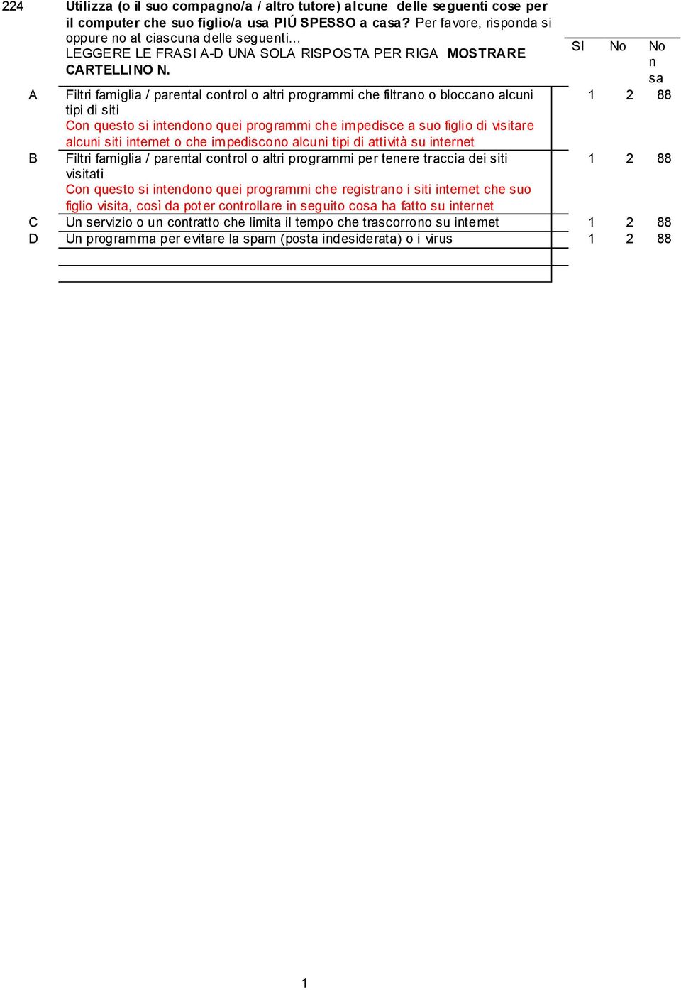 A B Filtri famiglia / parental control o altri programmi che filtrano o bloccano alcuni tipi di siti Con questo si intendono quei programmi che impedisce a suo figlio di visitare alcuni siti internet