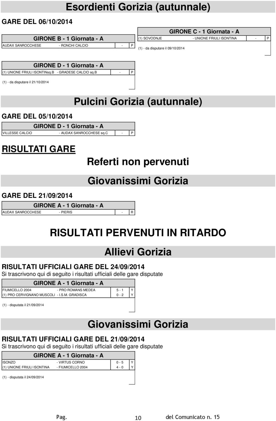 b - P (1) - da disputare il 21/10/2014 GARE DEL 05/10/2014 GIRONE D - 1 Giornata - A VILLESSE CALCIO - AUDAX SANROCCHESE sq.