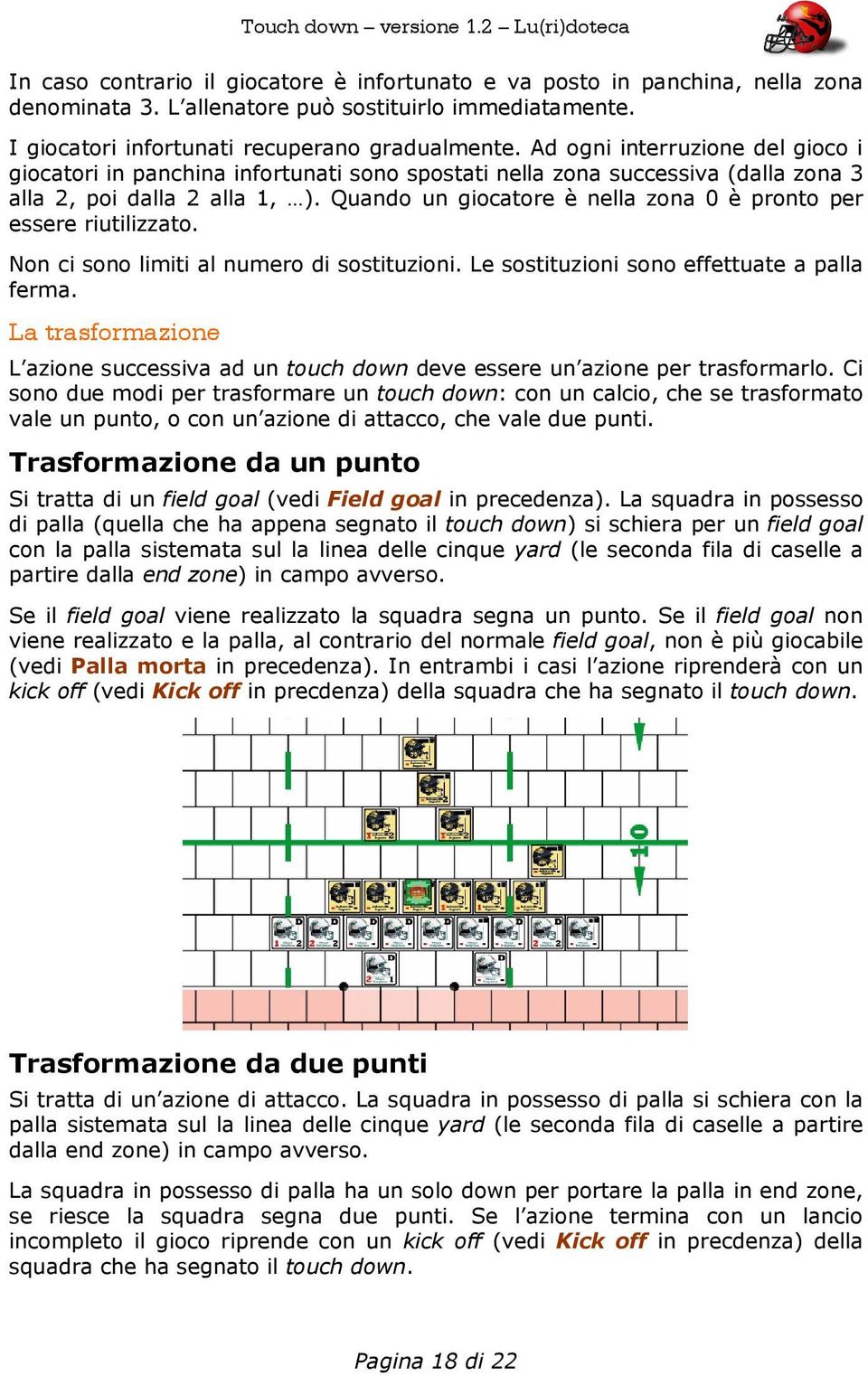 Quando un giocatore è nella zona 0 è pronto per essere riutilizzato. Non ci sono limiti al numero di sostituzioni. Le sostituzioni sono effettuate a palla ferma.