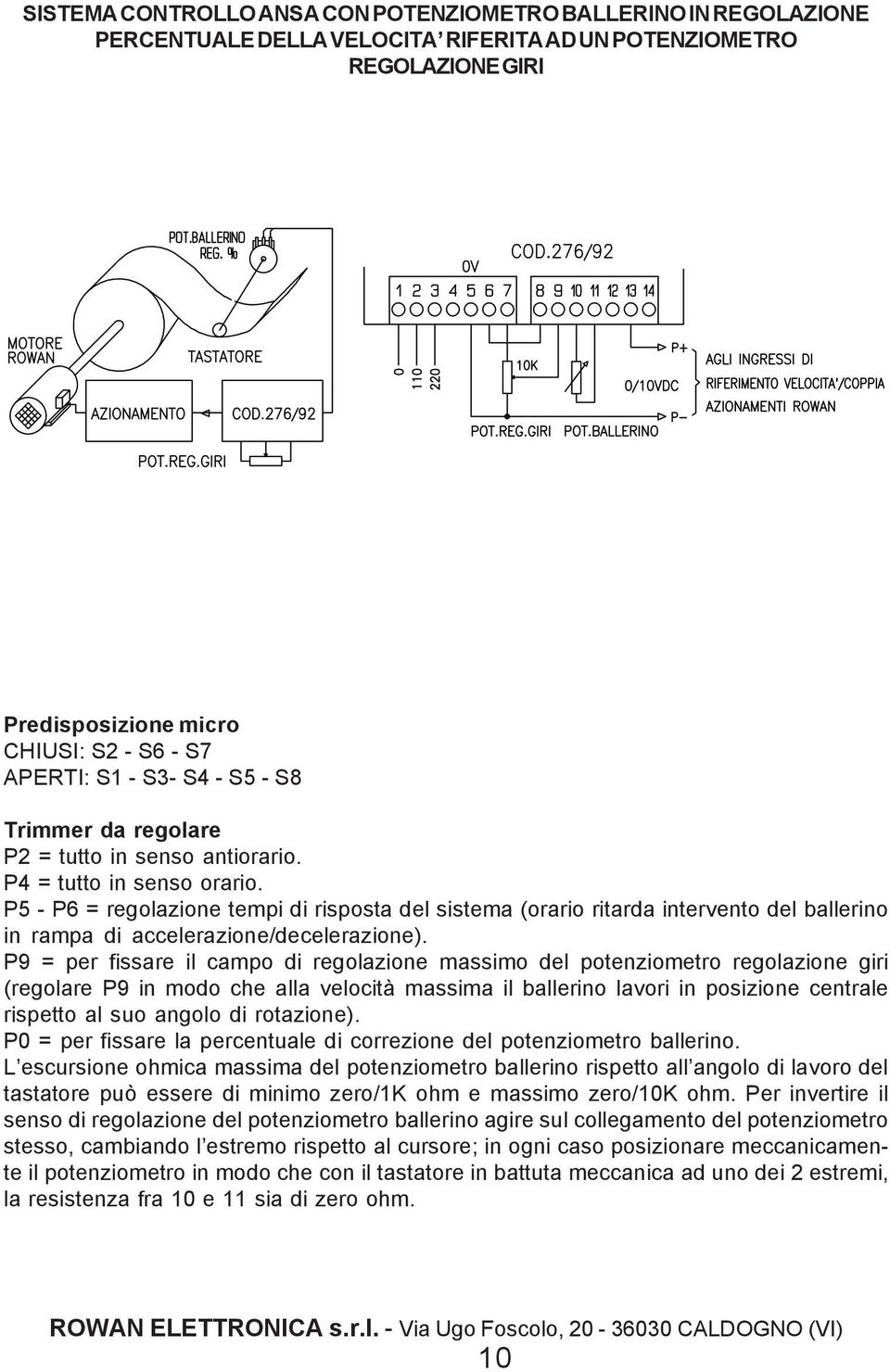 P5 - P6 = regolazione tempi di risposta del sistema (orario ritarda intervento del ballerino in rampa di accelerazione/decelerazione).