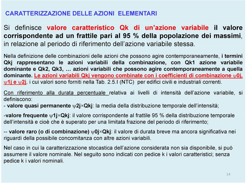 Nella definizione delle combinazioni delle azioni che possono agire contemporaneamente, itermini Qkj rappresentano le azioni variabili della combinazione, con Qk1 azione variabile dominante e Qk2,