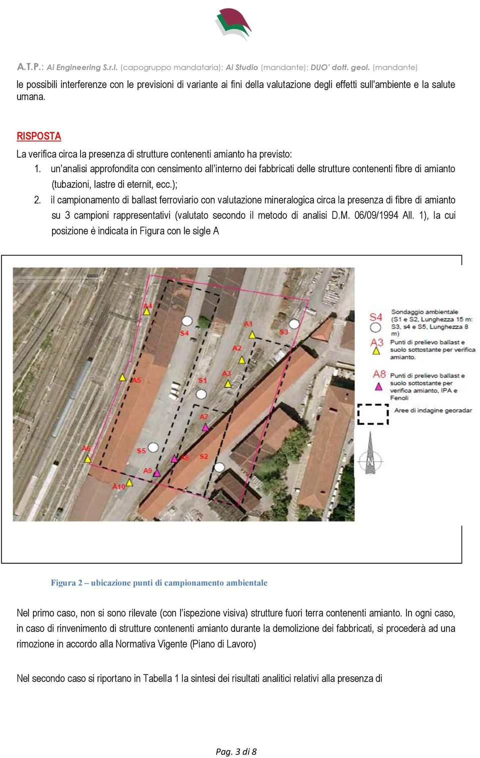 un analisi approfondita con censimento all interno dei fabbricati delle strutture contenenti fibre di amianto (tubazioni, lastre di eternit, ecc.); 2.