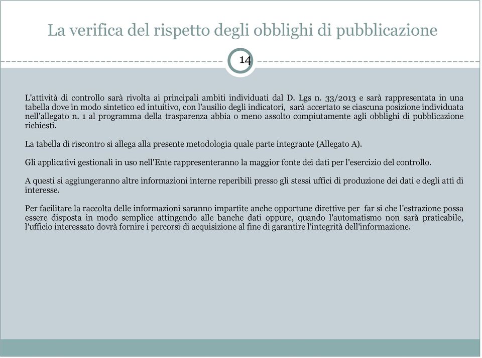 1 al programma della trasparenza abbia o meno assolto compiutamente agli obblighi di pubblicazione richiesti.