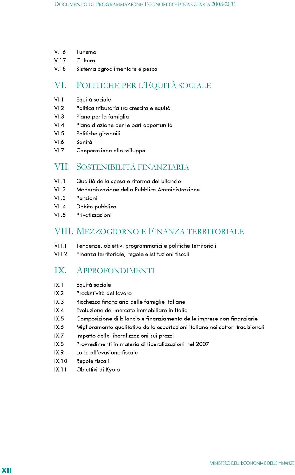 sviluppo VII. SOSTENIBILITÀ FINANZIARIA VII.1 VII.2 VII.3 VII.4 VII.