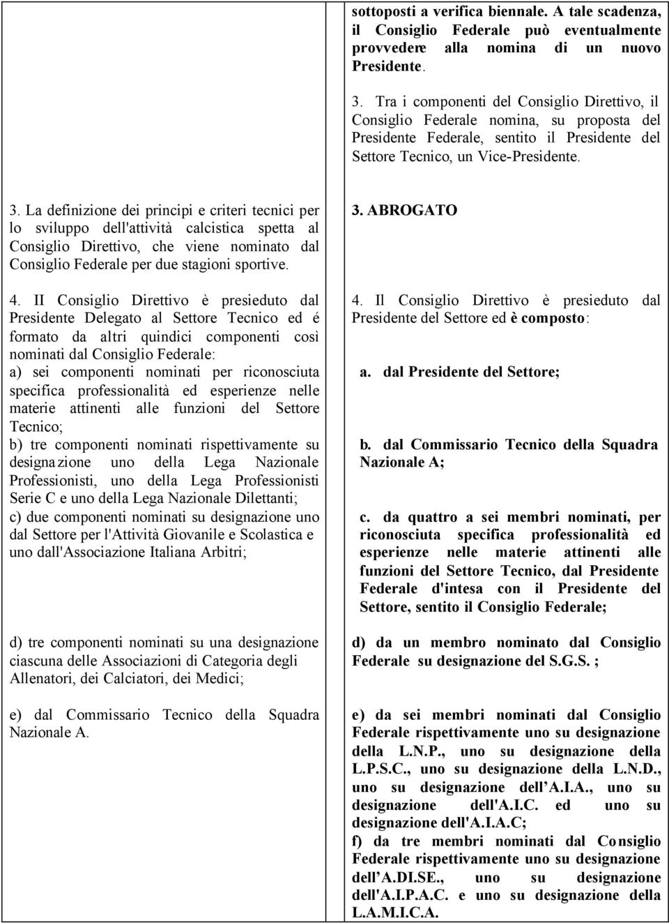 La definizione dei principi e criteri tecnici per lo sviluppo dell'attività calcistica spetta al Consiglio Direttivo, che viene nominato dal Consiglio Federale per due stagioni sportive. 4.