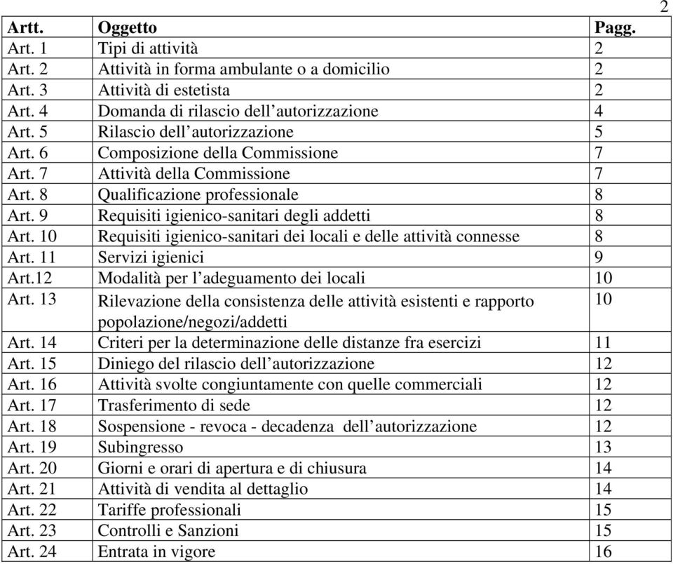 9 Requisiti igienico-sanitari degli addetti 8 Art. 10 Requisiti igienico-sanitari dei locali e delle attività connesse 8 Art. 11 Servizi igienici 9 Art.12 Modalità per l adeguamento dei locali 10 Art.