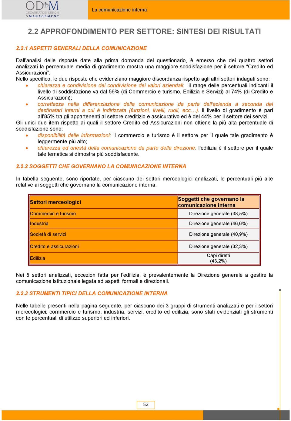 Nello specifico, le due risposte che evidenziano maggiore discordanza rispetto agli altri settori indagati sono: chiarezza e condivisione dei condivisione dei valori aziendali: il range delle