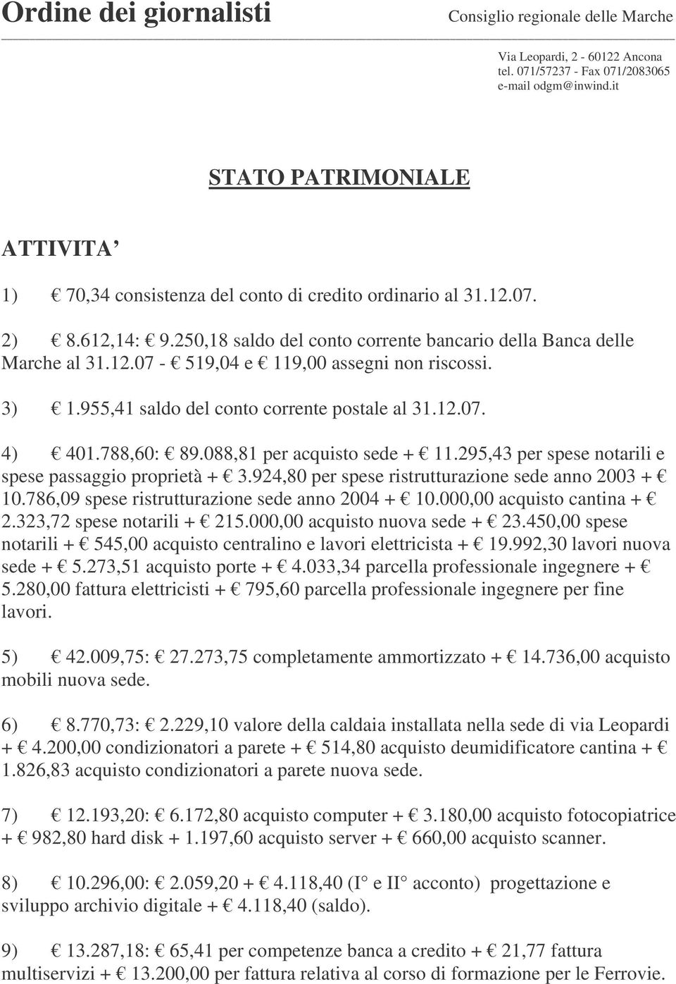 924,80 per spese ristrutturazione sede anno 2003 + 10.786,09 spese ristrutturazione sede anno 2004 + 10.000,00 acquisto cantina + 2.323,72 spese notarili + 215.000,00 acquisto nuova sede + 23.