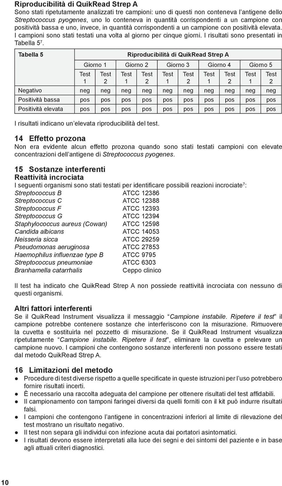 I risultati sono presentati in Tabella 5 7.