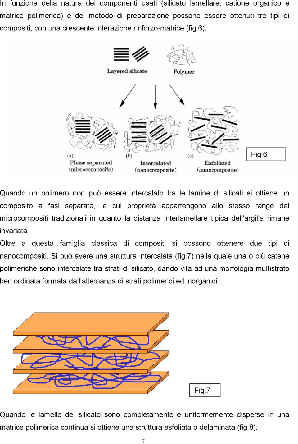 6 Quando un polimero non può essere intercalato tra le lamine di silicati si ottiene un composito a fasi separate, le cui proprietà appartengono allo stesso range dei microcompositi tradizionali in