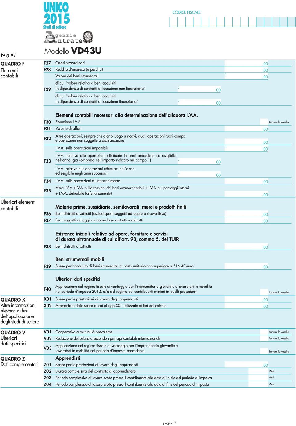 A. Esenzione I.V.A. Volume di affari F3 Altre operazioni, sempre che diano luogo a ricavi, quali operazioni fuori campo e operazioni non soggette a dichiarazione I.V.A. sulle operazioni imponibili F33 I.