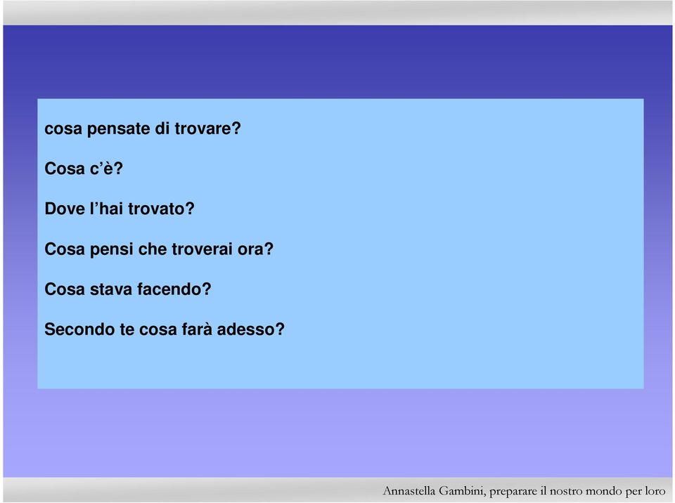 Cosa pensi che troverai ora?