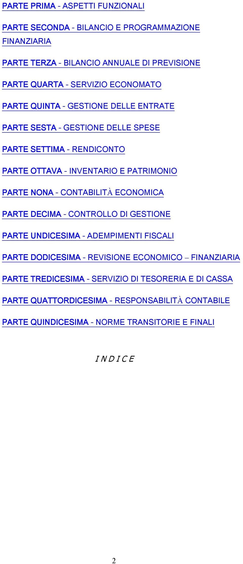 NONA - CONTABILITÀ ECONOMICA PARTE DECIMA - CONTROLLO DI GESTIONE PARTE UNDICESIMA - ADEMPIMENTI FISCALI PARTE DODICESIMA - REVISIONE ECONOMICO FINANZIARIA