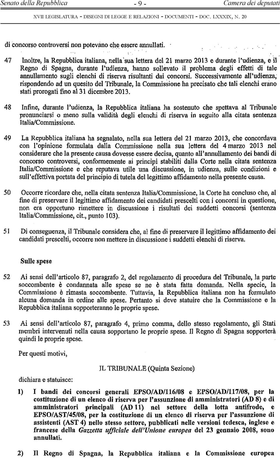 annullamento sugli.elenchi di riserva risultanti dai concorsi.