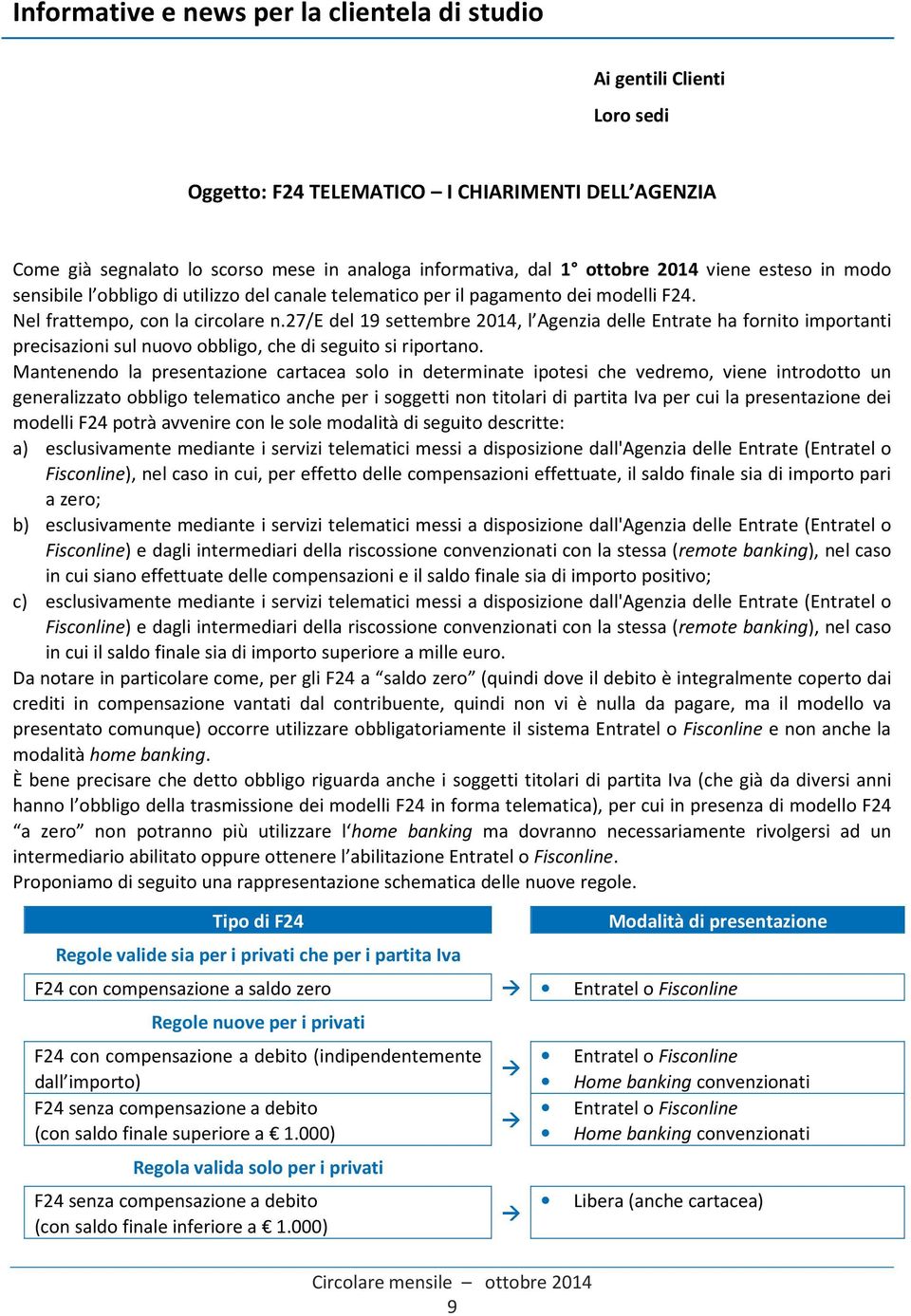 27/e del 19 settembre 2014, l Agenzia delle Entrate ha fornito importanti precisazioni sul nuovo obbligo, che di seguito si riportano.