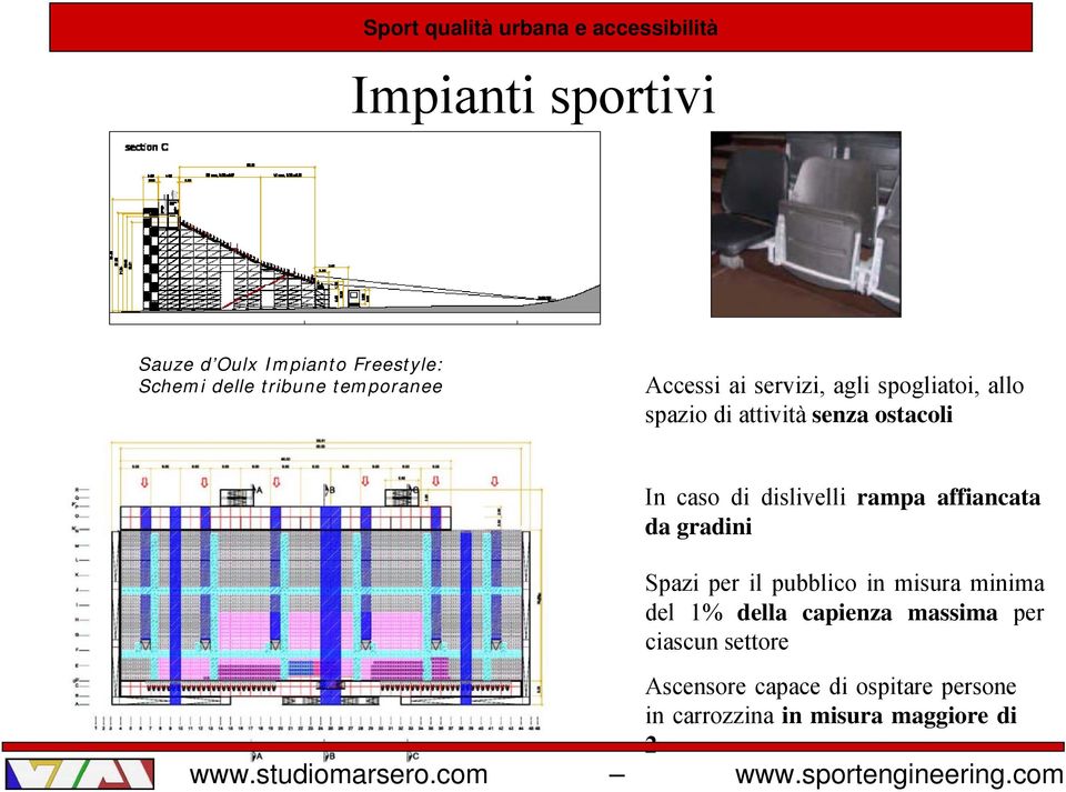 rampa affiancata da gradini Spazi per il pubblico in misura minima del 1% della capienza