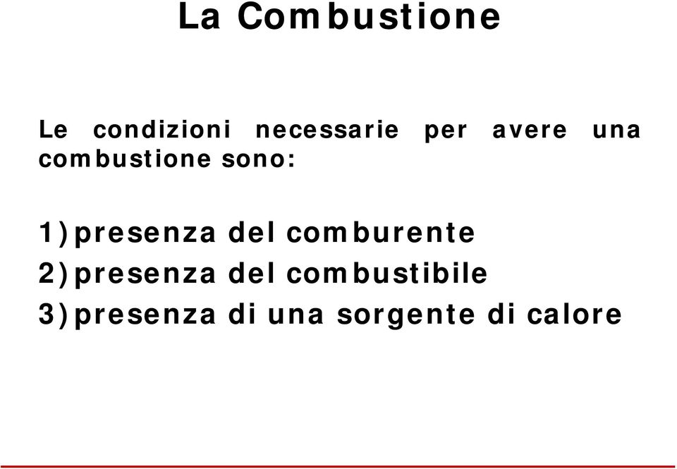 1)presenza del comburente 2)presenza del