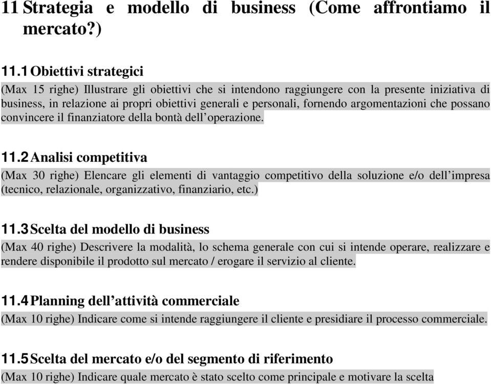 argomentazioni che possano convincere il finanziatore della bontà dell operazione. 11.