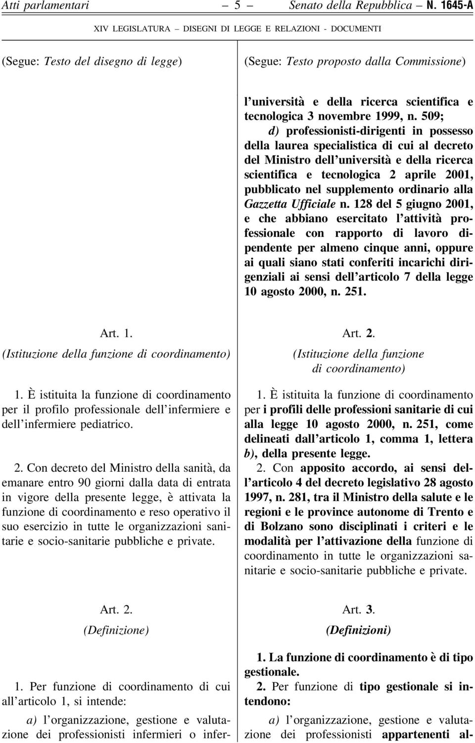 509; d) professionisti-dirigenti in possesso della laurea specialistica di cui al decreto del Ministro dell università e della ricerca scientifica e tecnologica 2 aprile 2001, pubblicato nel