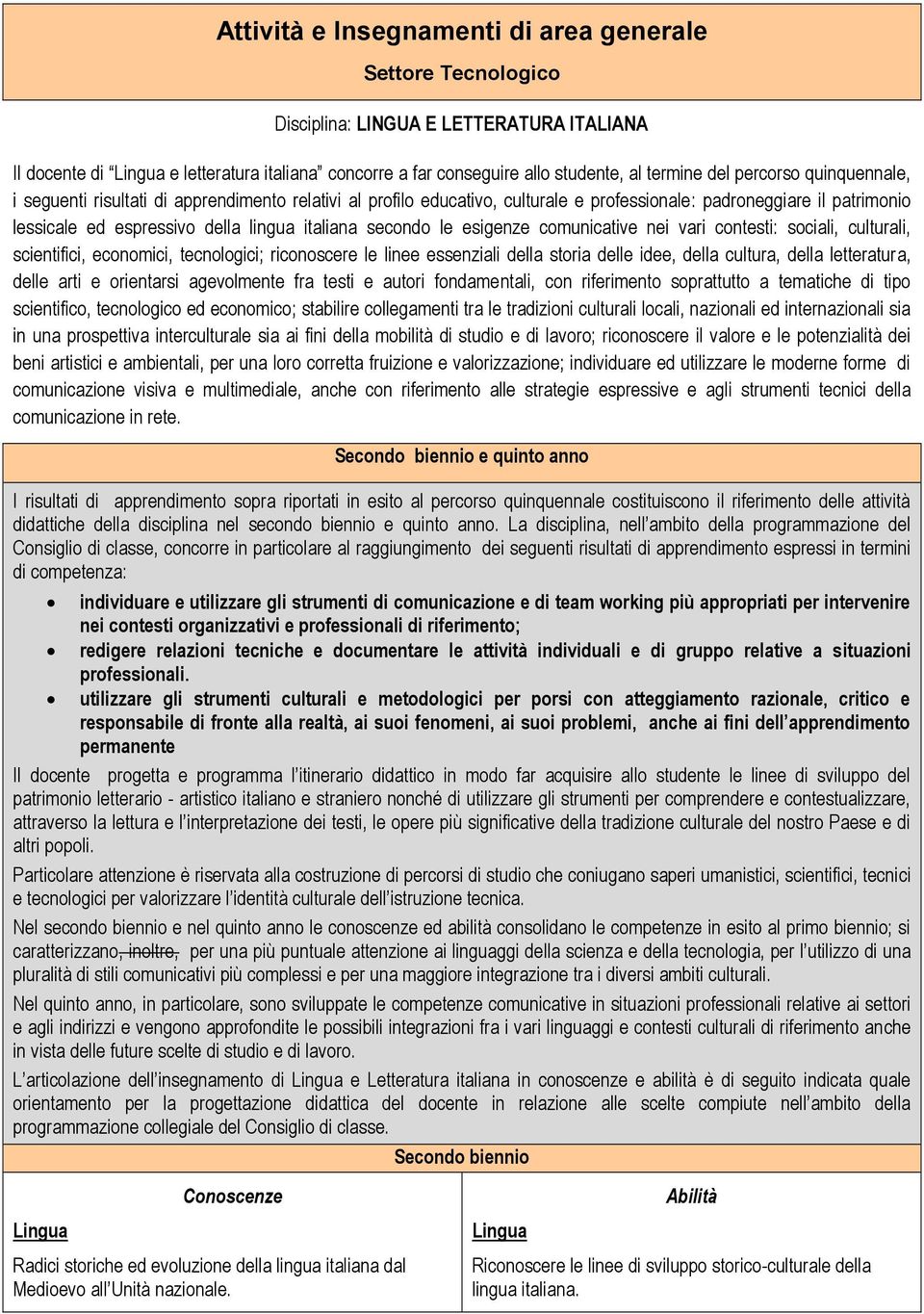 secondo le esigenze comunicative nei vari contesti: sociali, culturali, scientifici, economici, tecnologici; riconoscere le linee essenziali della storia delle idee, della cultura, della letteratura,