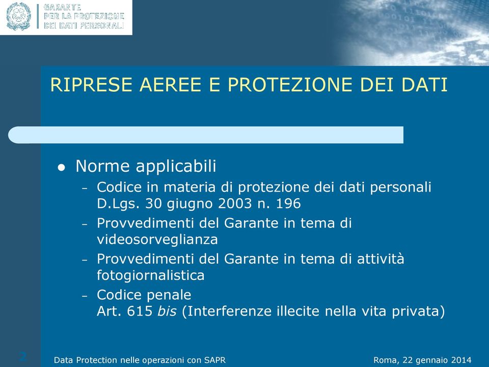 196 Provvedimenti del Garante in tema di videosorveglianza Provvedimenti del