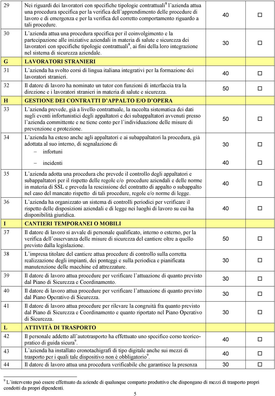 30 L azienda attua una procedura specifica per il coinvolgimento e la partecipazione alle iniziative aziendali in materia di salute e sicurezza dei lavoratori con specifiche tipologie contrattuali 8,