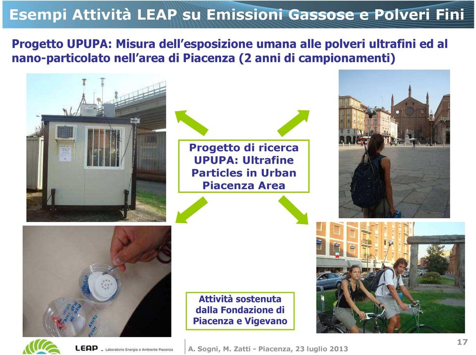 di Piacenza (2 anni di campionamenti) Progetto di ricerca UPUPA: Ultrafine