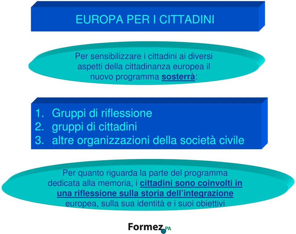 altre organizzazioni della società civile Per quanto riguarda la parte del programma dedicata alla