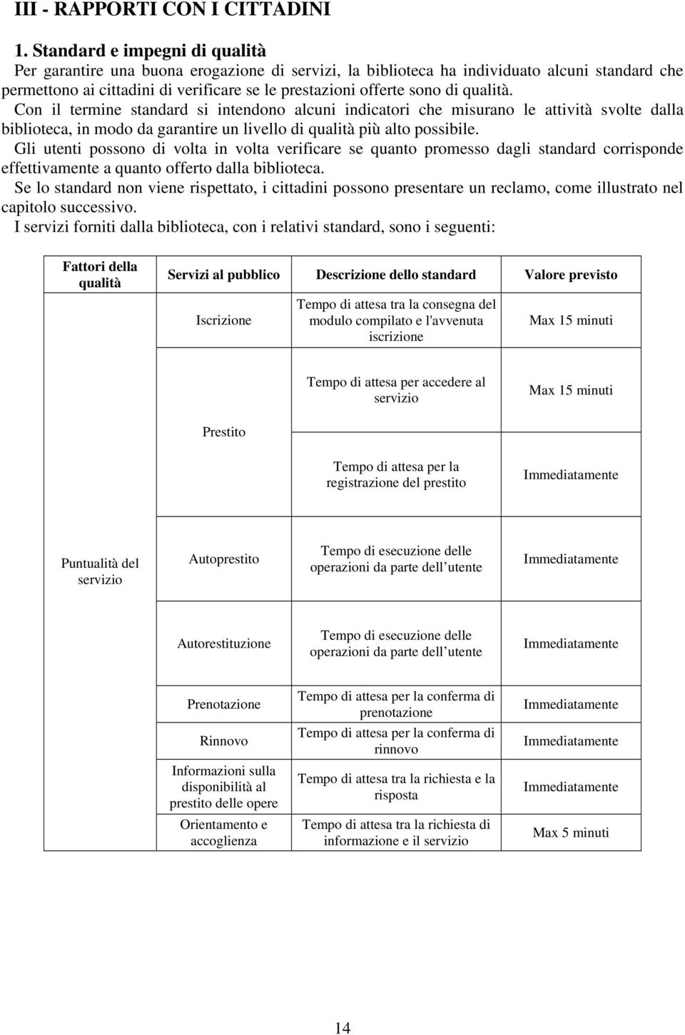 qualità. Con il termine standard si intendono alcuni indicatori che misurano le attività svolte dalla biblioteca, in modo da garantire un livello di qualità più alto possibile.