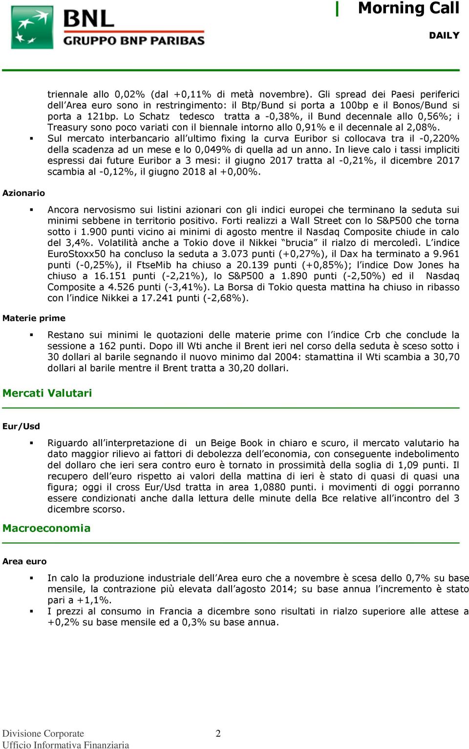 Sul mercato interbancario all ultimo fixing la curva Euribor si collocava tra il -0,220% della scadenza ad un mese e lo 0,049% di quella ad un anno.