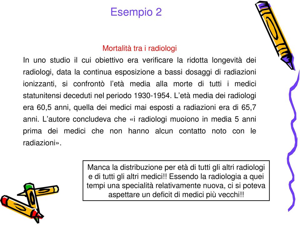 L età media dei radiologi era 60,5 anni, quella dei medici mai esposti a radiazioni era di 65,7 anni.