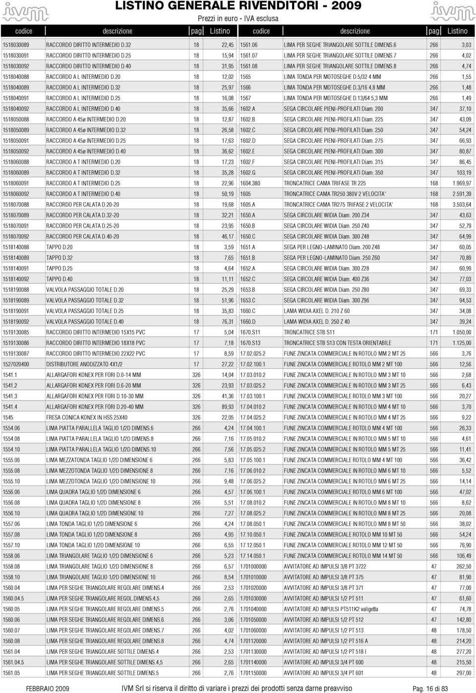 8 266 4,74 1518040088 RACCORDO A L INTERMEDIO D.20 18 12,02 1565 LIMA TONDA PER MOTOSEGHE D.5/32 4 MM 266 1,55 1518040089 RACCORDO A L INTERMEDIO D.32 18 25,97 1566 LIMA TONDA PER MOTOSEGHE D.