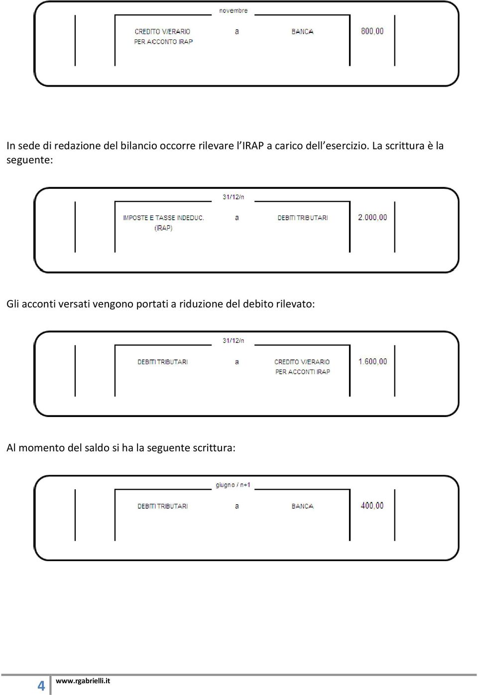 La scrittura è la seguente: Gli acconti versati vengono