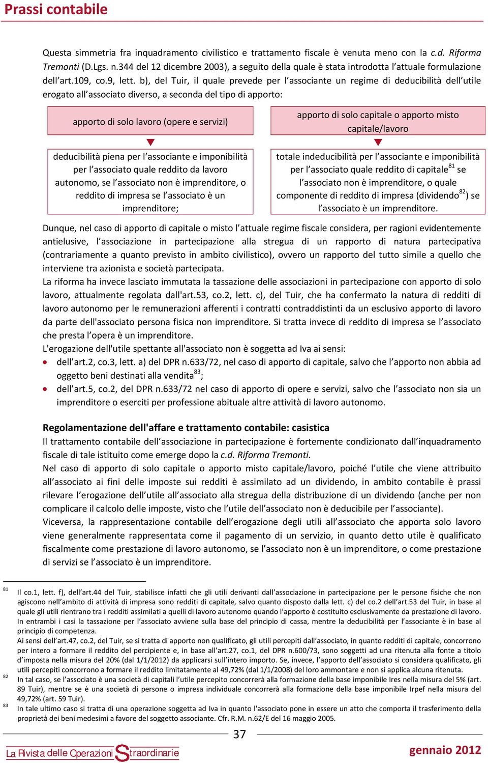 b), el Tuir, il qule prevee per l ssocinte un regime i eucibilità ell utile erogto ll ssocito iverso, secon el tipo i pporto: pporto i solo lvoro (opere e servizi) eucibilità pien per l ssocinte e