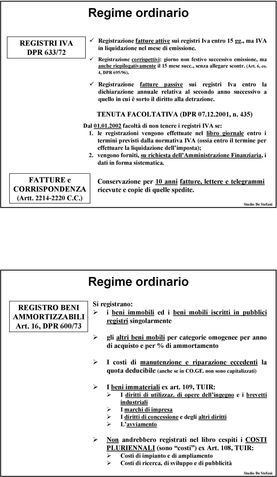 Registrazione fatture passive sui registri Iva entro la dichiarazione annuale relativa al secondo anno successivo a quello in cui è sorto il diritto alla detrazione. TENUTA FACOLTATIVA (DPR 07.12.