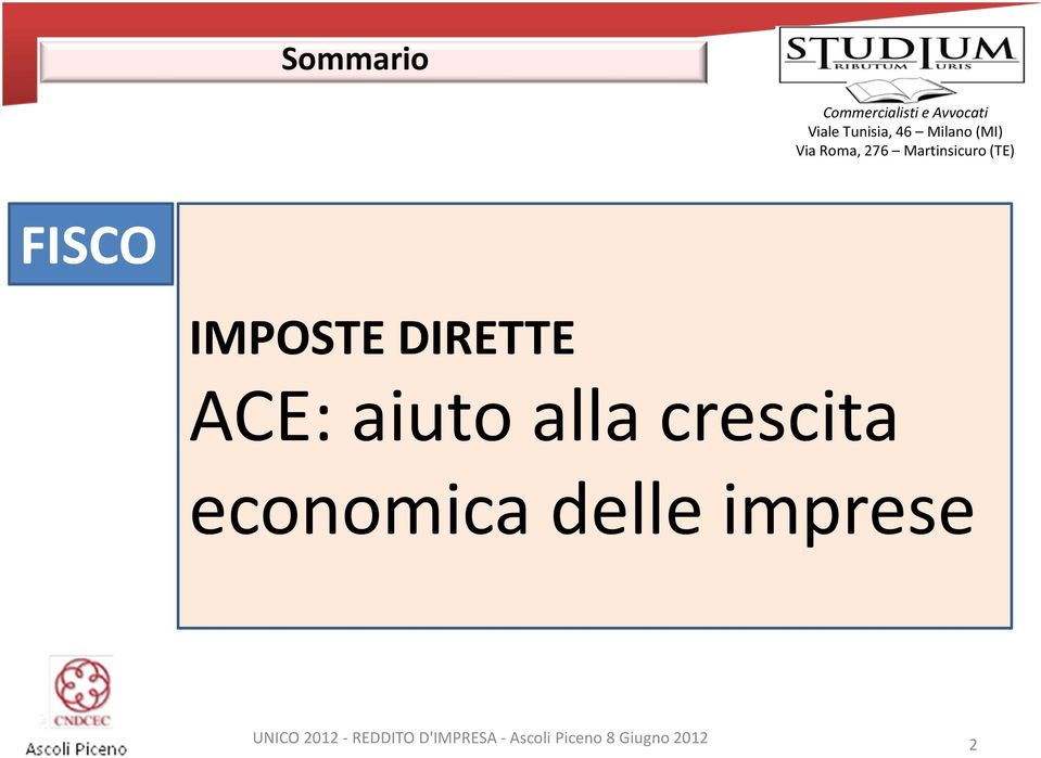 crescita economica delle imprese UNICO 2012