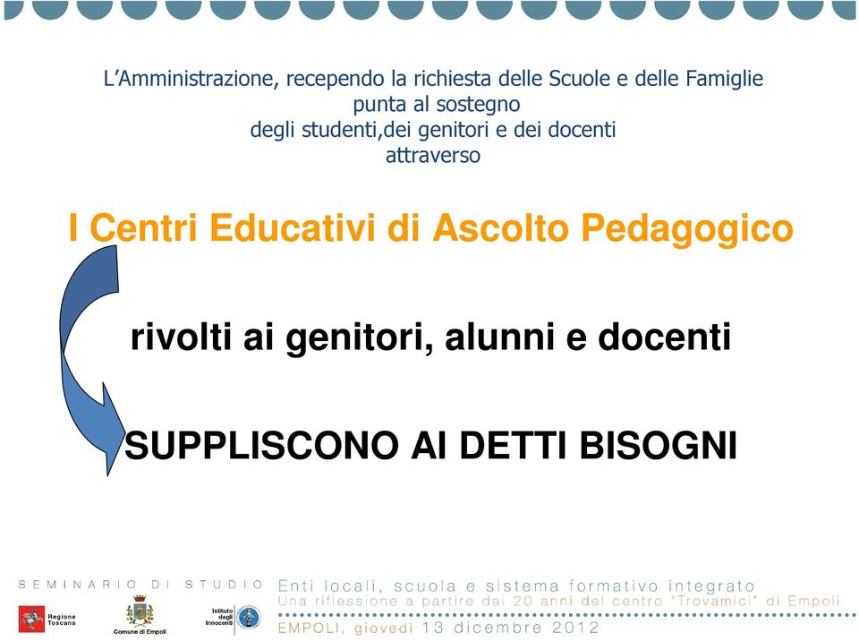 docenti attraverso I Centri Educativi di Ascolto Pedagogico