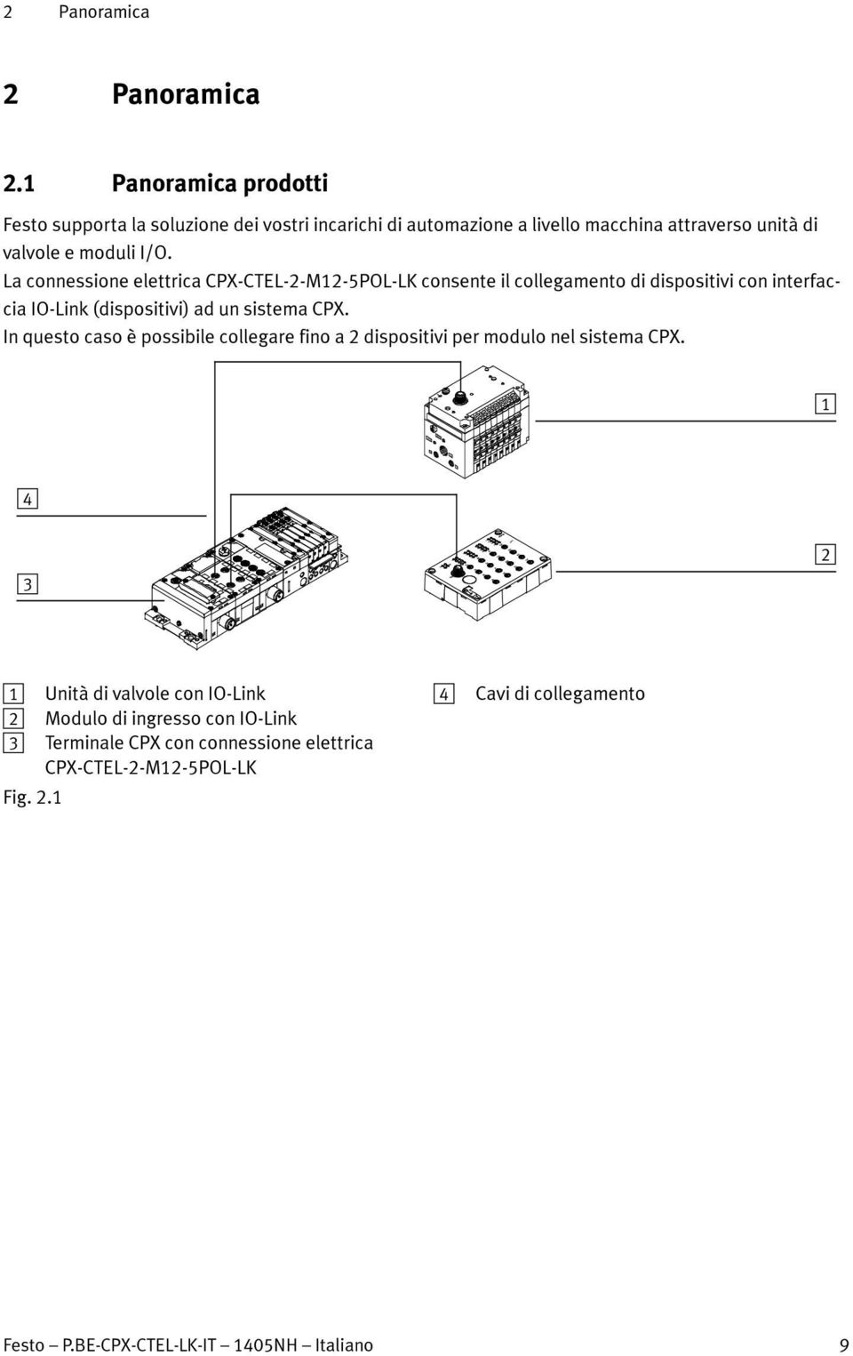 La connessione elettrica CPX-CTEL-2-M12-5POL-LK consente il collegamento di dispositivi con interfaccia IO-Link (dispositivi) ad un sistema CPX.