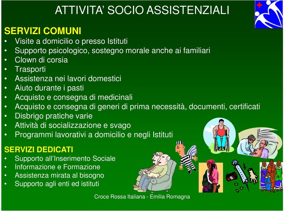 generi di prima necessità, documenti, certificati Disbrigo pratiche varie Attività di socializzazione e svago Programmi lavorativi a domicilio