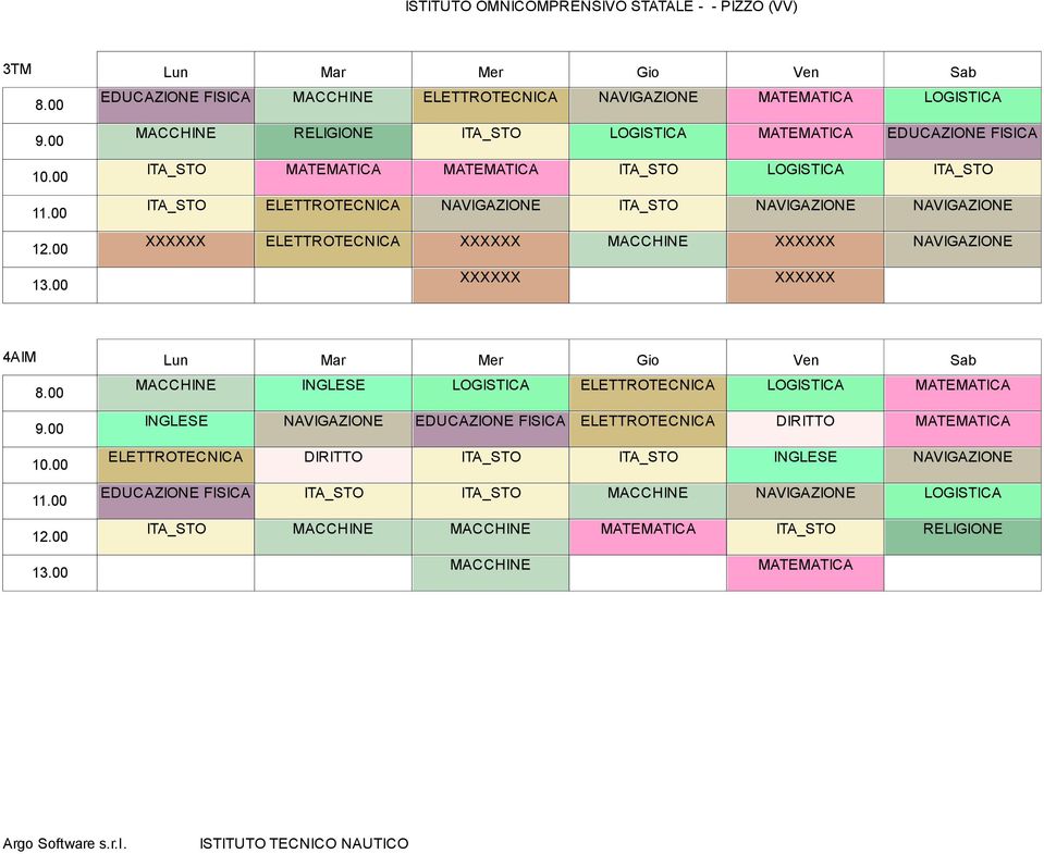 Mar Mer Gio Ven Sab MACCHINE INGLESE LOGISTICA ELETTROTECNICA LOGISTICA MATEMATICA INGLESE NAVIGAZIONE EDUCAZIONE FISICA ELETTROTECNICA DIRITTO