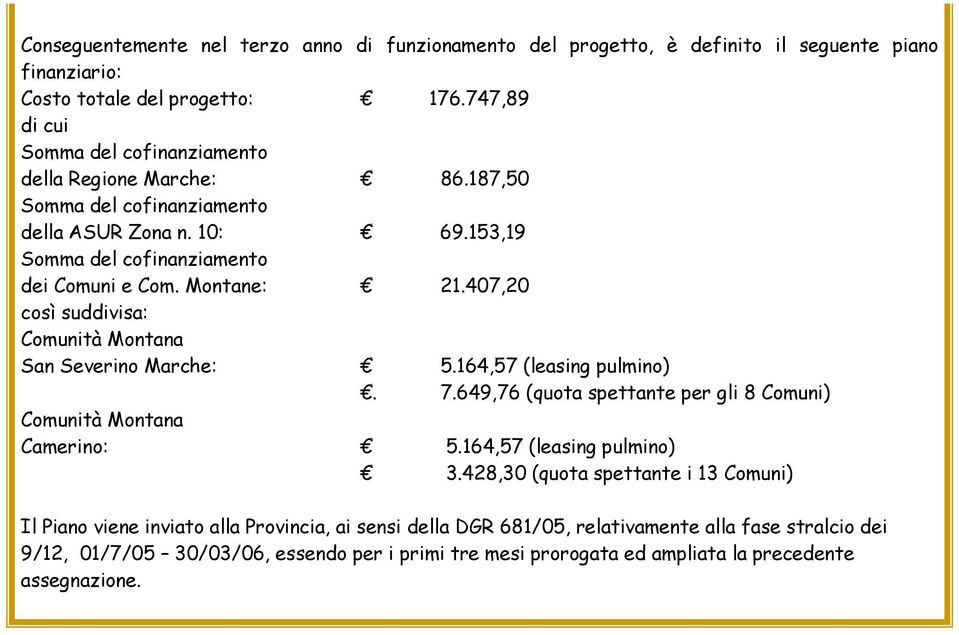 164,57 (leasing pulmino). 7.649,76 (quota spettante per gli 8 Comuni) Camerino: 5.164,57 (leasing pulmino) 3.