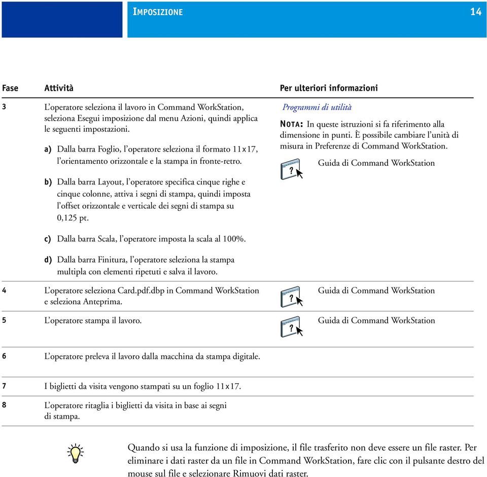 Programmi di utilità NOTA: In queste istruzioni si fa riferimento alla dimensione in punti. È possibile cambiare l unità di misura in Preferenze di Command WorkStation.